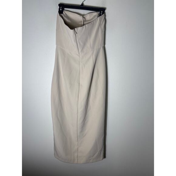 French Connection Light Beige Strapless Ruched Midi Dress Sz 6 - Picture 2 of 2
